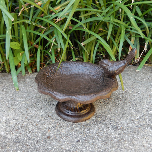 Small Cast Iron Perched Bird Feeder Dish Free Standing Garden Porch Decor