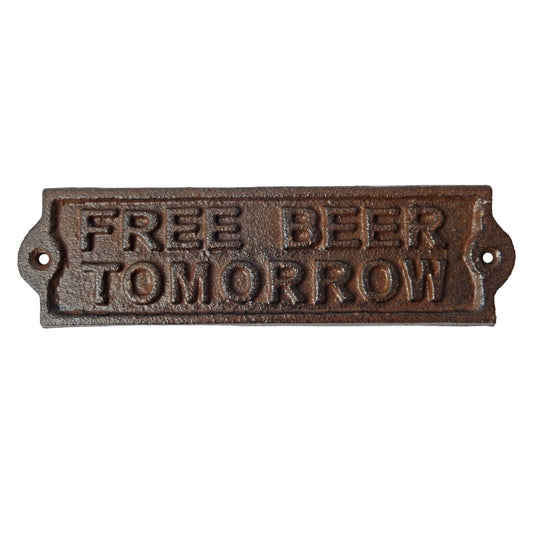 Rustic Brown Cast Iron Free Beer Tomorrow Wall Decor Sign Bar Man Cave 8 inch