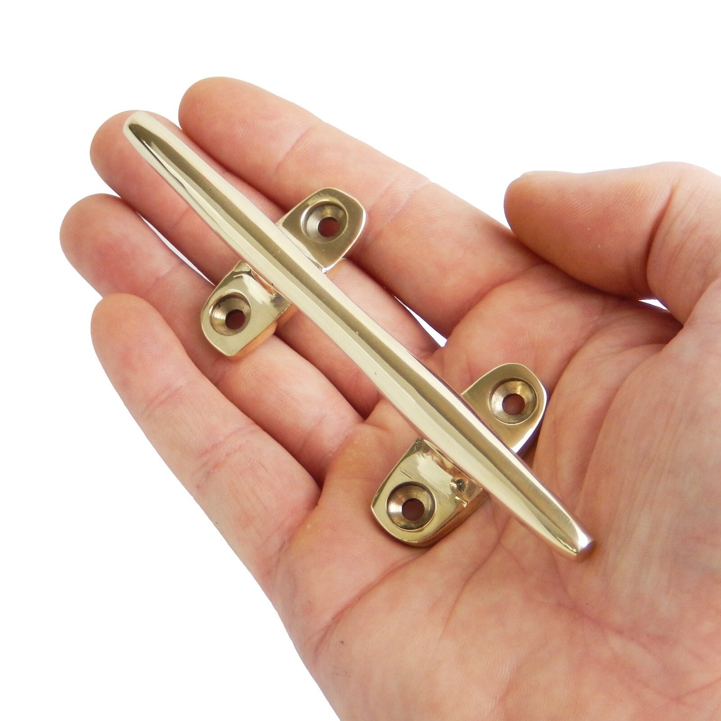 Small Polished Brass Boat Cleat Wall Hook Coat Towel Hanger Handle Pull 4 3/8 in