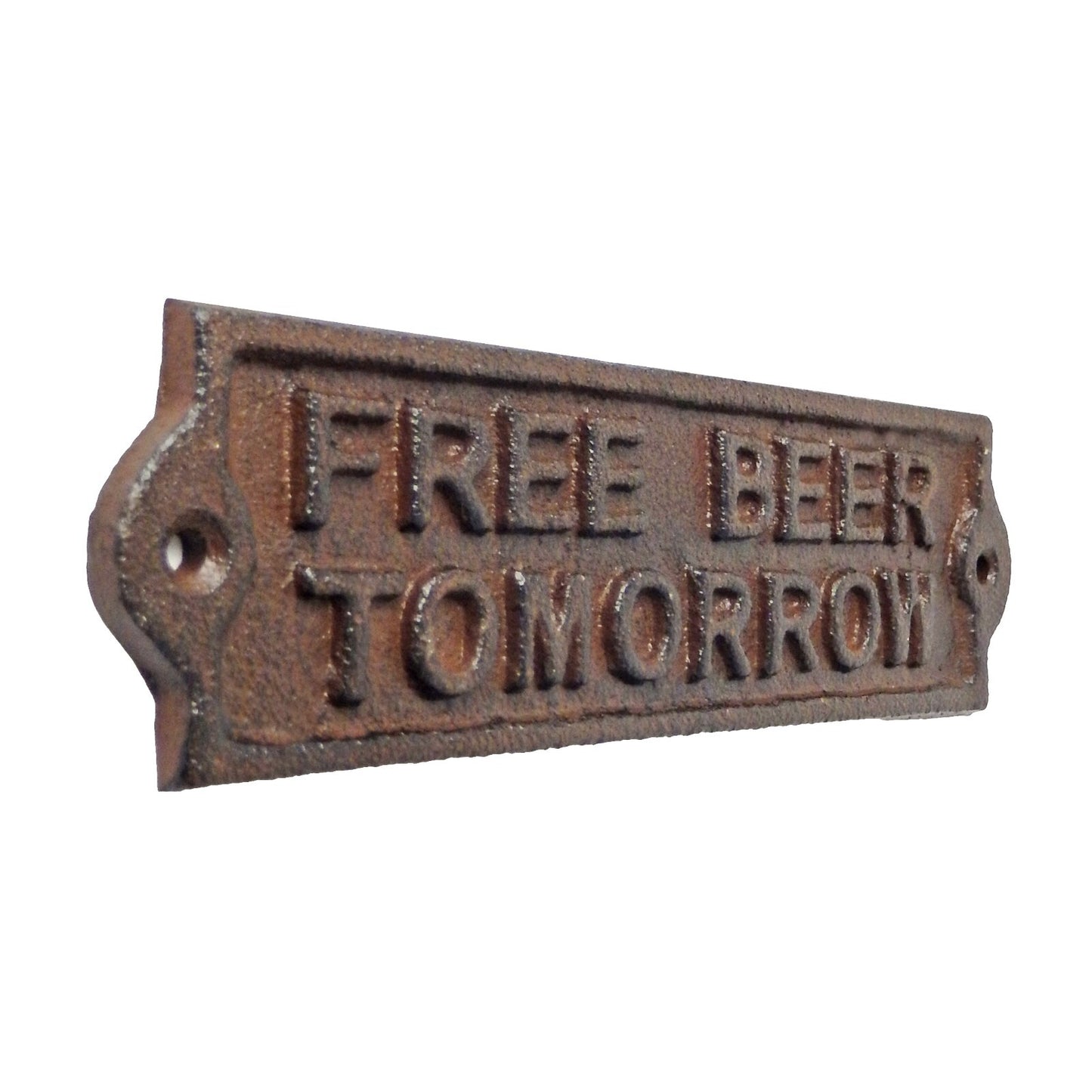 Rustic Brown Cast Iron Free Beer Tomorrow Wall Decor Sign Bar Man Cave 8 inch