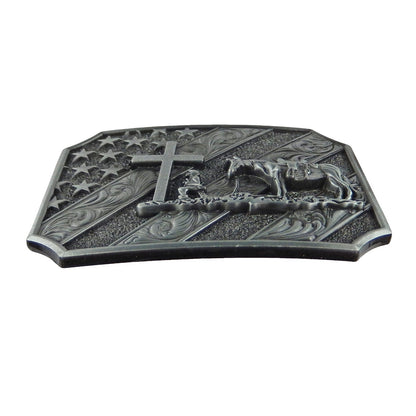 Kneeling Praying Cowboy Star Cross Belt Buckle Antique Silver Fits 1.5 inch Belt