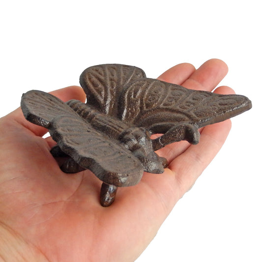 Small Cast Iron Butterfly Figurine Shelf Sitter Garden Greenhouse Decor 3.5 inch