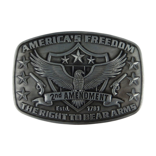 America's Freedom Belt Buckle 2nd Amendment Antique Silver Eagle Shield Stars