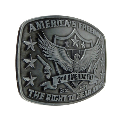 America's Freedom Belt Buckle 2nd Amendment Antique Silver Eagle Shield Stars