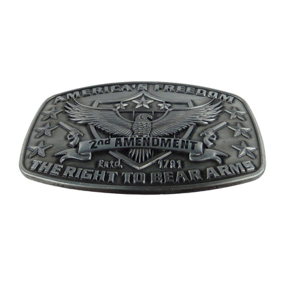 America's Freedom Belt Buckle 2nd Amendment Antique Silver Eagle Shield Stars