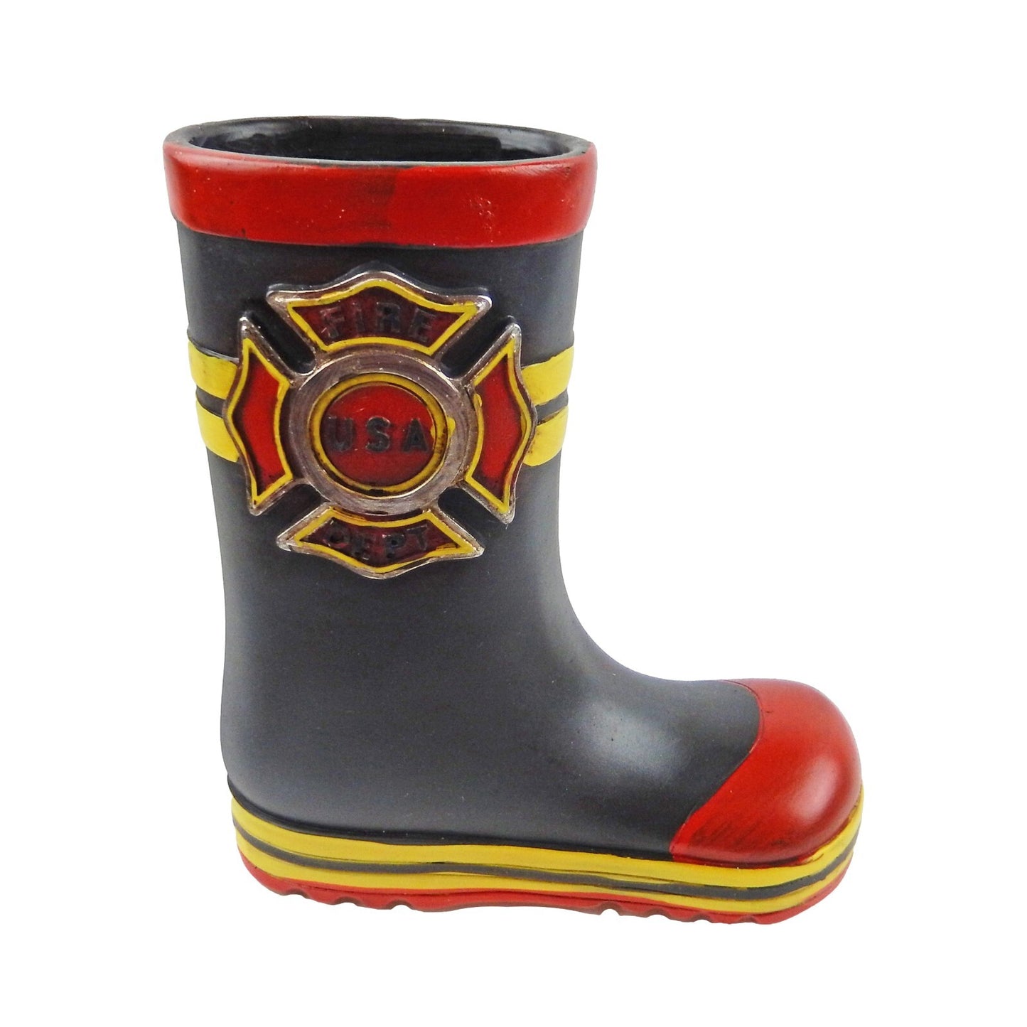 Rustic Firefighter Fireman Boot Vase Flower Holder Hand Painted 6 3/4" Tall