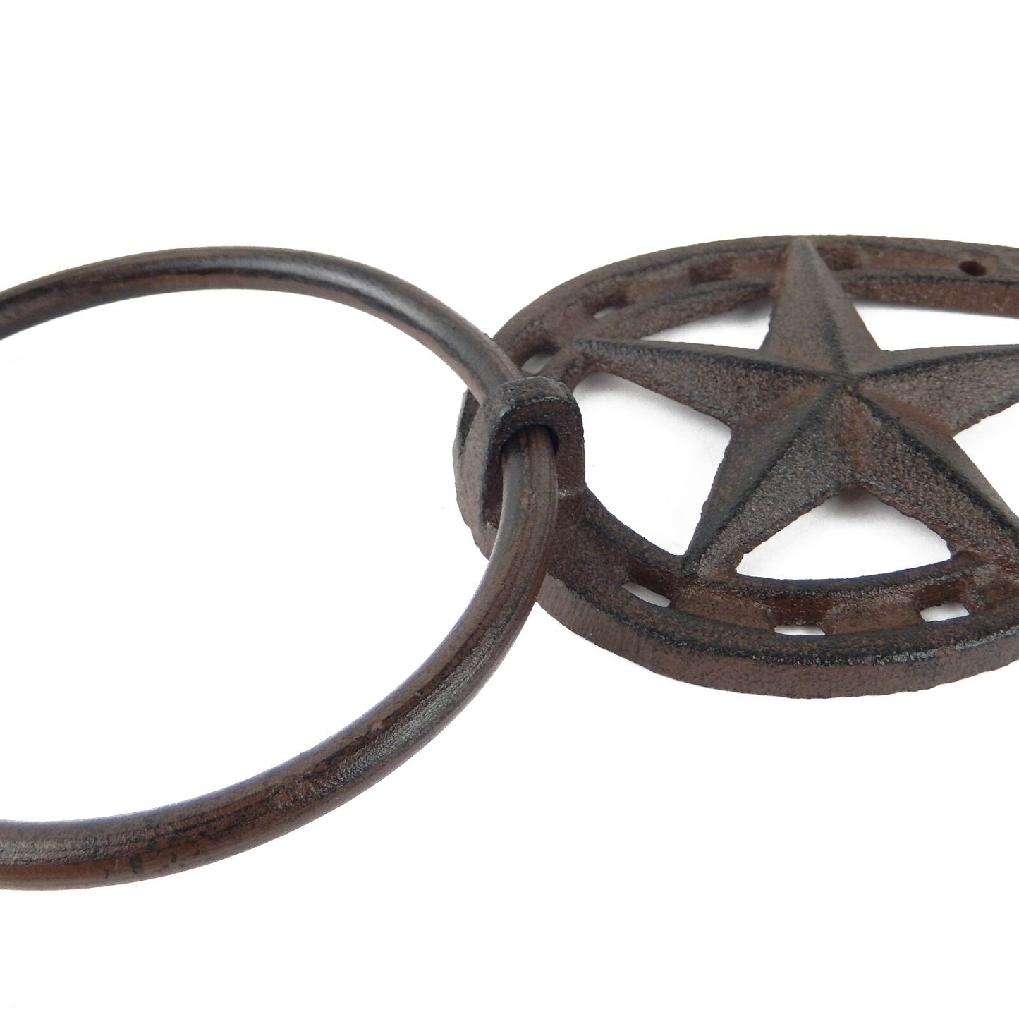 Cast Iron Old West Metal Horseshoe Star Hand Towel Ring Outhouse Bathroom Decor