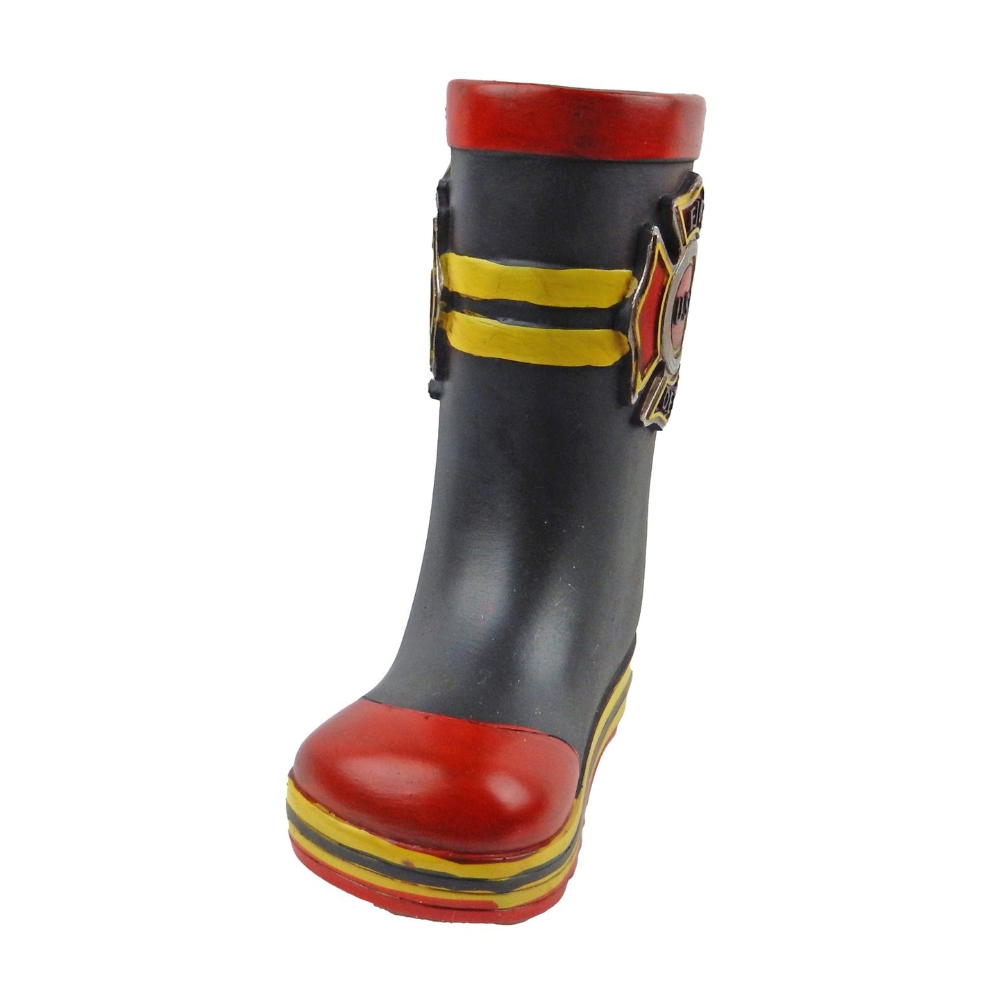 Rustic Firefighter Fireman Boot Vase Flower Holder Hand Painted 6 3/4" Tall