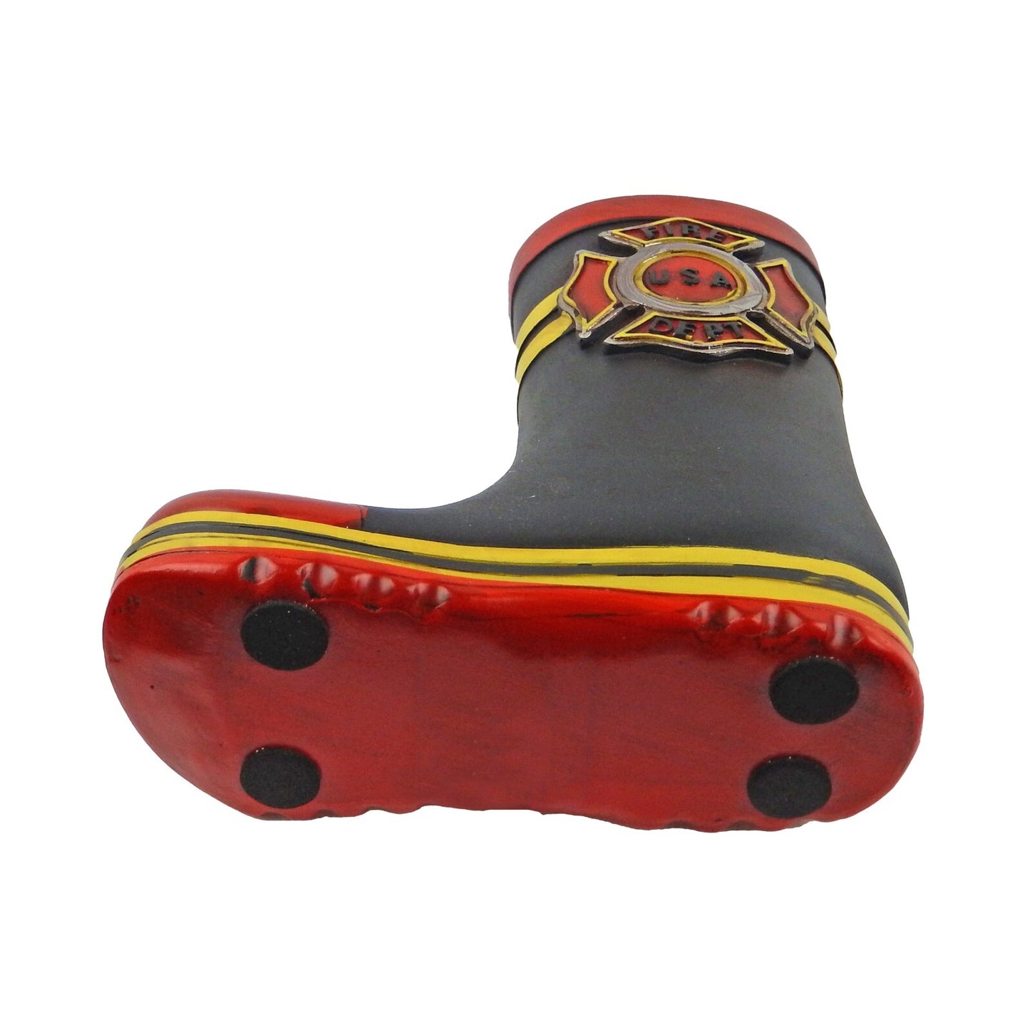 Rustic Firefighter Fireman Boot Vase Flower Holder Hand Painted 6 3/4" Tall