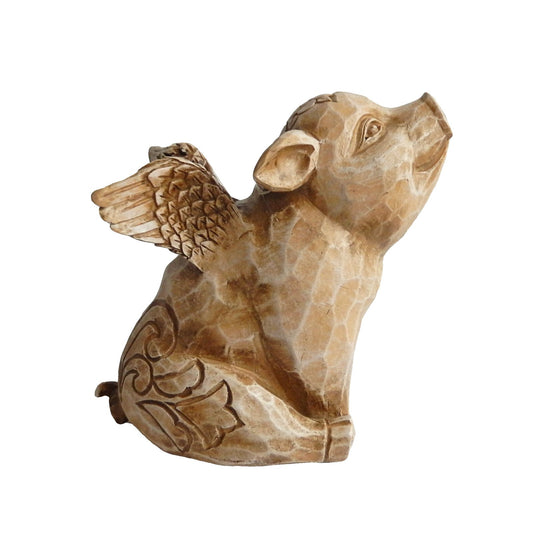 Polyresin Angel Wings Flying Pig Piggy Bank Shelf Sitter Figurine Carved Look 5"