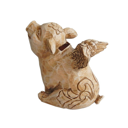 Polyresin Angel Wings Flying Pig Piggy Bank Shelf Sitter Figurine Carved Look 5"