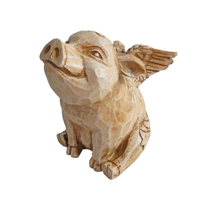 Polyresin Angel Wings Flying Pig Piggy Bank Shelf Sitter Figurine Carved Look 5"
