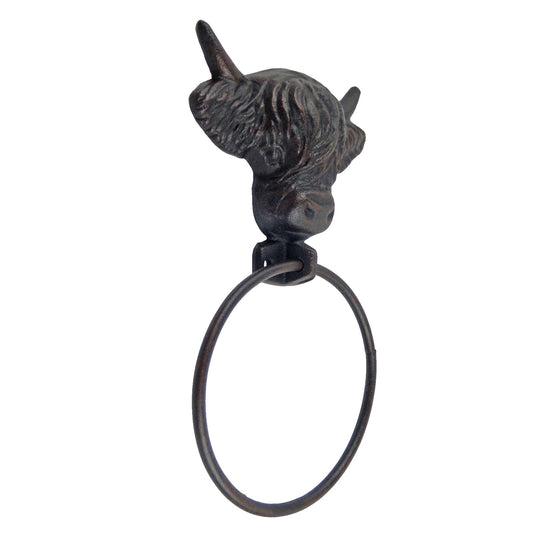 Cast Iron Metal Cow Head Towel Ring Hanger Rustic Farm Antique Style Wall Mount