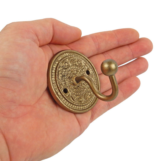 Small Brass Metal Wall Hook Floral Base Key Towel Robe Door Hanger Lightweight