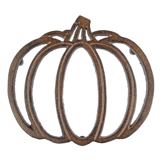 Fall Pumpkin Shaped Trivet Hot Pot Plate Holder Rustic Antique Brown Cast Iron