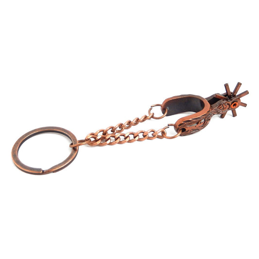 Metal Western Cowboy Spur Keychain Keyring Antique Copper Finish 4 3/4 inch Long