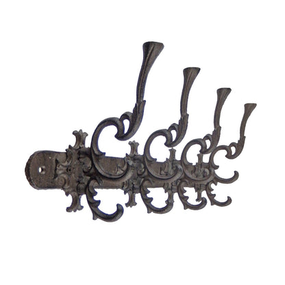 Large Antique Style Cast Iron Wall Hook Coat Rack Hanger Rustic Brown 17.5 inch