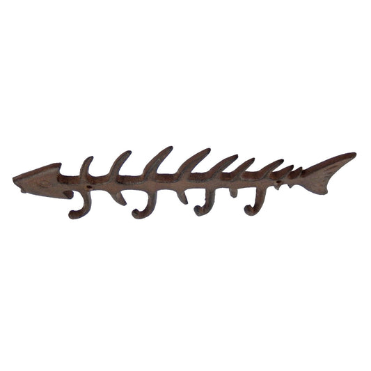 Large Cast Iron Fish Bone Skeleton Wall Hook Rack Key Coat Towel Hanger Brown