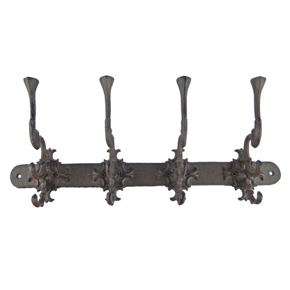 Large Antique Style Cast Iron Wall Hook Coat Rack Hanger Rustic Brown 17.5 inch