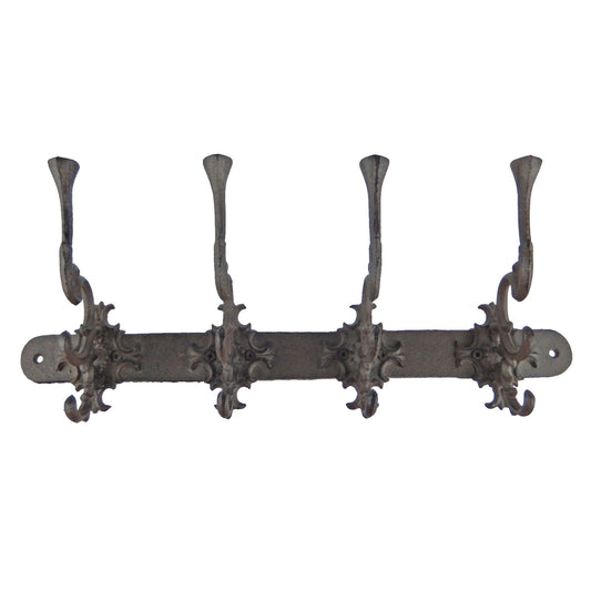 Large Antique Style Cast Iron Wall Hook Coat Rack Hanger Rustic Brown 17.5 inch