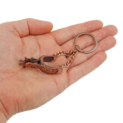 Metal Western Cowboy Spur Keychain Keyring Antique Copper Finish 4 3/4 inch Long