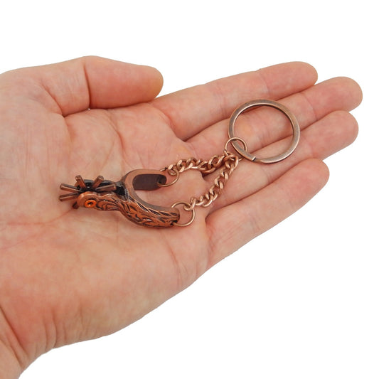 Metal Western Cowboy Spur Keychain Keyring Antique Copper Finish 4 3/4 inch Long