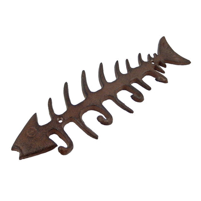 Large Cast Iron Fish Bone Skeleton Wall Hook Rack Key Coat Towel Hanger Brown