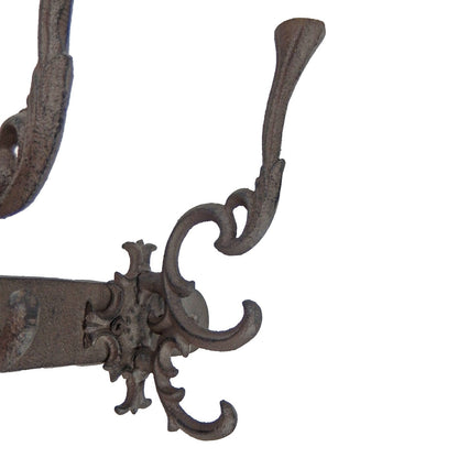 Large Antique Style Cast Iron Wall Hook Coat Rack Hanger Rustic Brown 17.5 inch