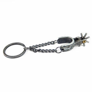 Metal Western Cowboy Spur Keychain Keyring Antique Silver Finish 4 3/4 inch Long