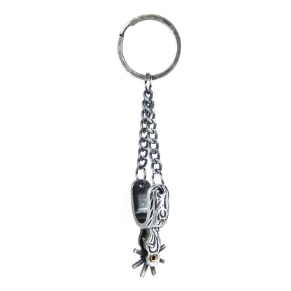Metal Western Cowboy Spur Keychain Keyring Antique Silver Finish 4 3/4 inch Long