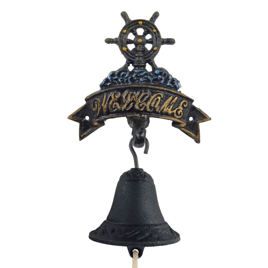 Cast Iron Helm Welcome Dinner Bell Wall Mounted Nautical Beach House Decor