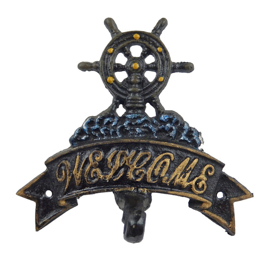 Cast Iron Helm Welcome Dinner Bell Wall Mounted Nautical Beach House Decor