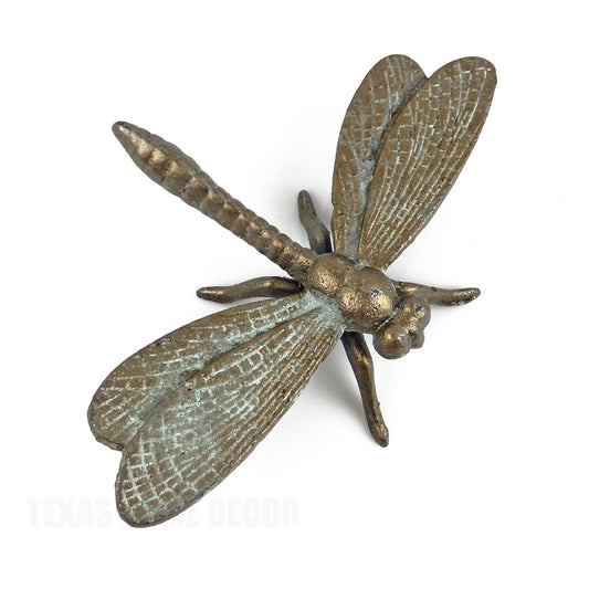 Large Cast Iron Dragonfly Home Garden Figurine Statue Verdigris Green 10.25 inch