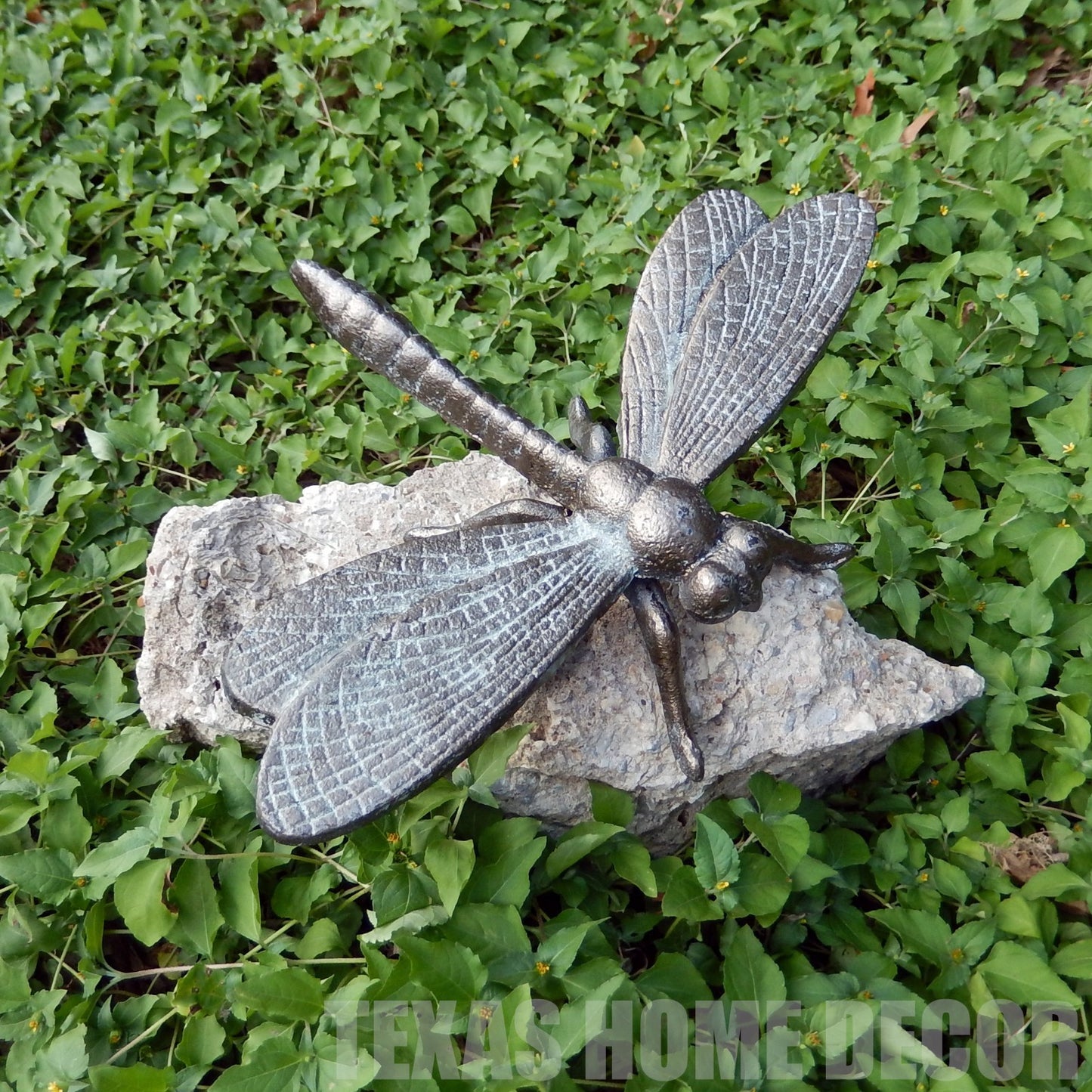 Large Cast Iron Dragonfly Home Garden Figurine Statue Verdigris Green 10.25 inch