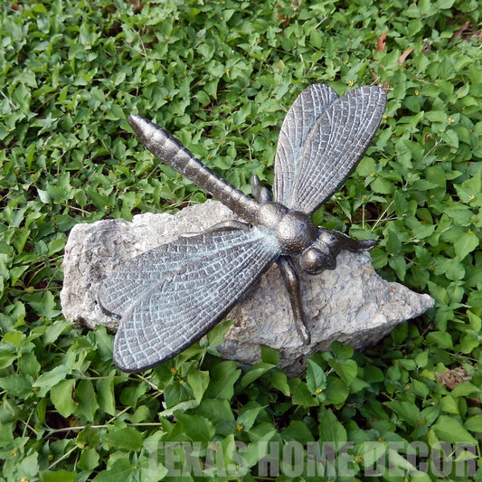 Large Cast Iron Dragonfly Home Garden Figurine Statue Verdigris Green 10.25 inch