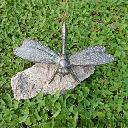 Large Cast Iron Dragonfly Home Garden Figurine Statue Verdigris Green 10.25 inch