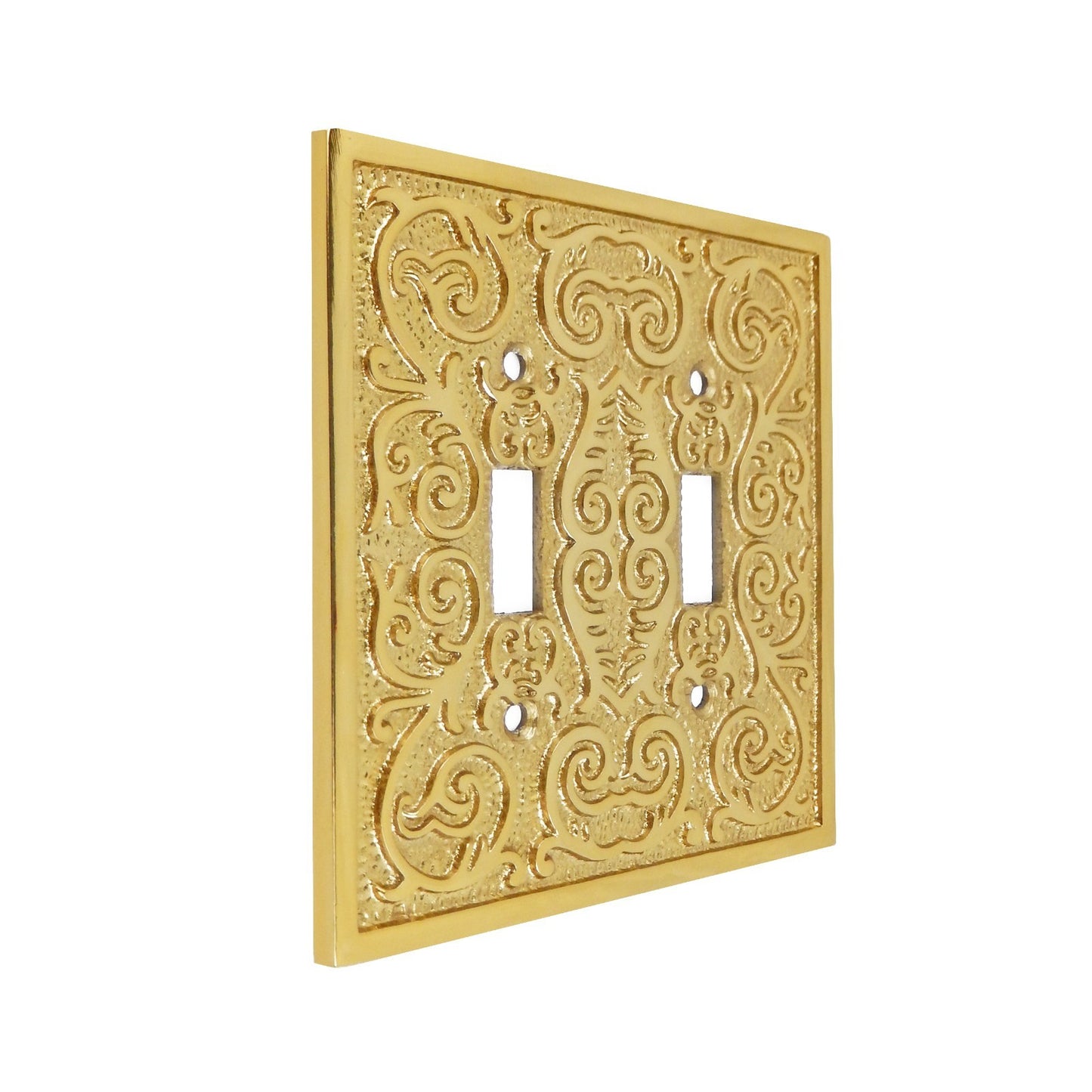 Polished Brass Metal Ornate Floral Double Toggle Switch Wall Plate Cover