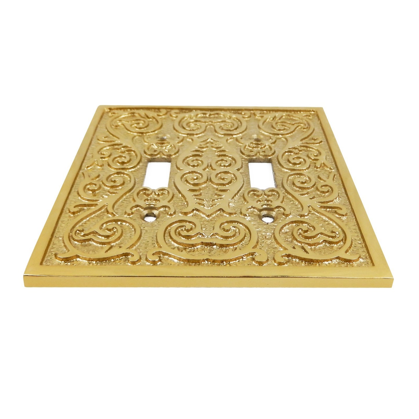 Polished Brass Metal Ornate Floral Double Toggle Switch Wall Plate Cover