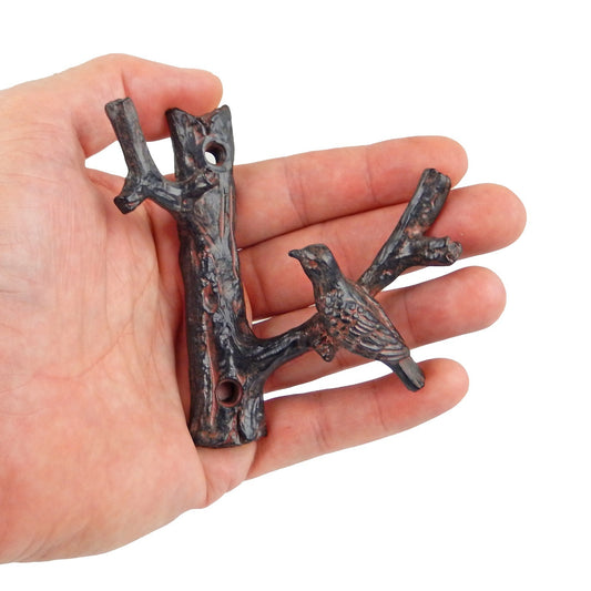 Pewter Metal Bird Branch Double Wall Hook Key Towel Coat Hanger Antique Style