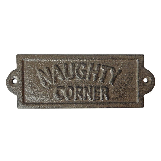 Small Cast Iron Naughty Corner Wall Decor Sign Rustic Antique Style 5.5 inch