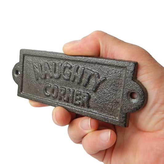 Small Cast Iron Naughty Corner Wall Decor Sign Rustic Antique Style 5.5 inch