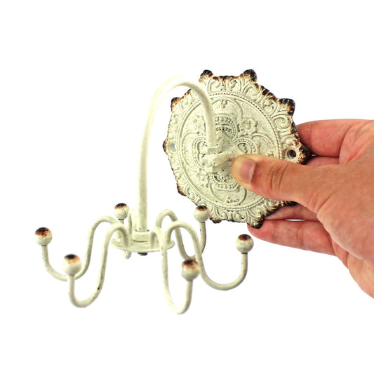 Small Metal Victorian Jewelry 6 Swivel Hooks Wall Hanger Rustic Beige Finish