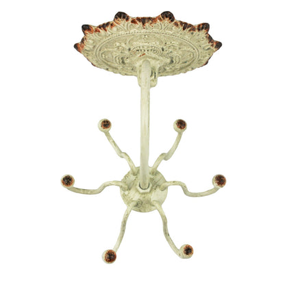 Small Metal Victorian Jewelry 6 Swivel Hooks Wall Hanger Rustic Beige Finish