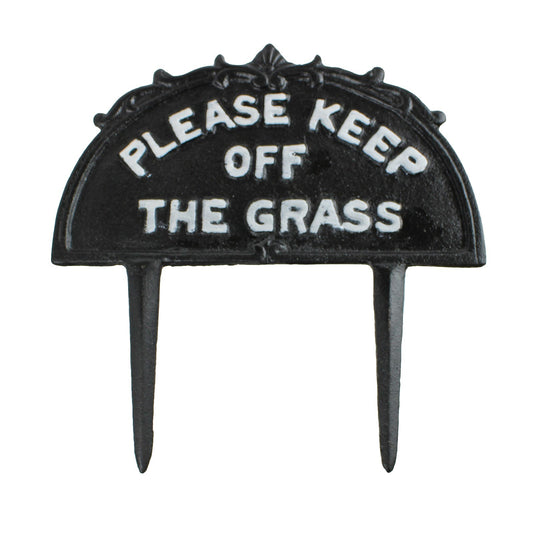 Cast Iron Please Keep Off The Grass Garden Yard Stake Sign Black & White 9.5 in