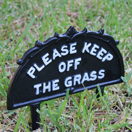 Cast Iron Please Keep Off The Grass Garden Yard Stake Sign Black & White 9.5 in
