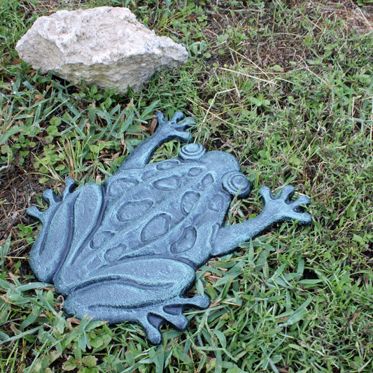 Large Cast Iron Frog Stepping Stone Garden Yard Pond Decor Verdigris 11.5 inch