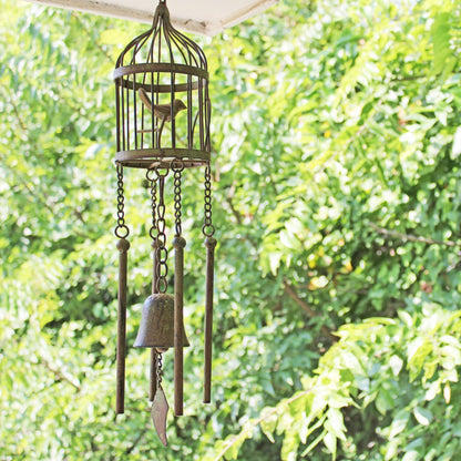 Metal Bird Cage Bell Wind Chime Garden Porch Tree Decor Rustic Verdigris 24 inch