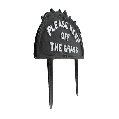 Cast Iron Please Keep Off The Grass Garden Yard Stake Sign Black & White 9.5 in