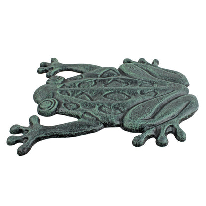 Large Cast Iron Frog Stepping Stone Garden Yard Pond Decor Verdigris 11.5 inch
