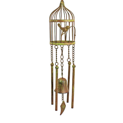 Metal Bird Cage Bell Wind Chime Garden Porch Tree Decor Rustic Verdigris 24 inch